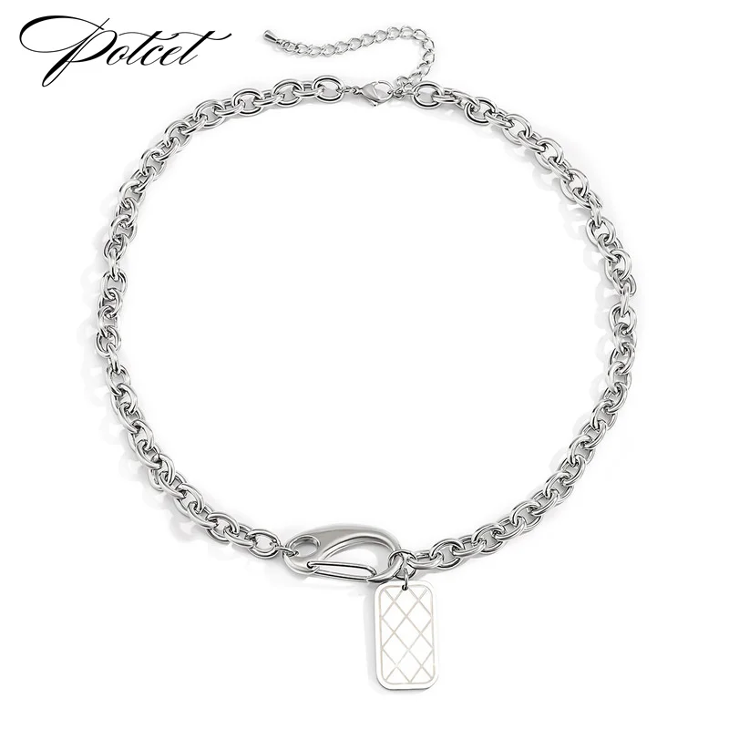 

POTCET Unisex Stainless Steel Mesh Military Titanium Steel Necklace Pendant Cross Chain Geometric Fashion Hip Hop Party Jewelry