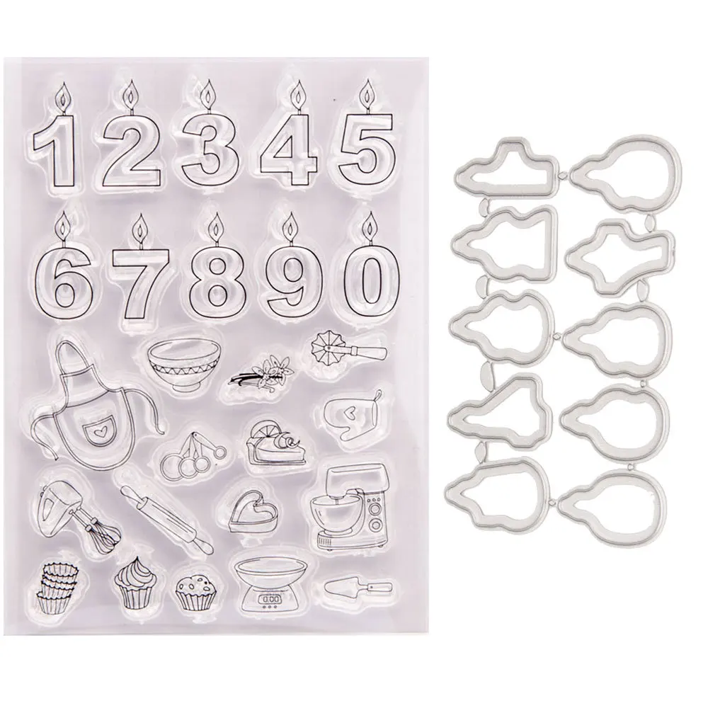 

Number Cake Stamp and Metal Cutting Dies DIY Scrapbooking for Photo Album Decorative Silicone Clear Stamps 2021 New