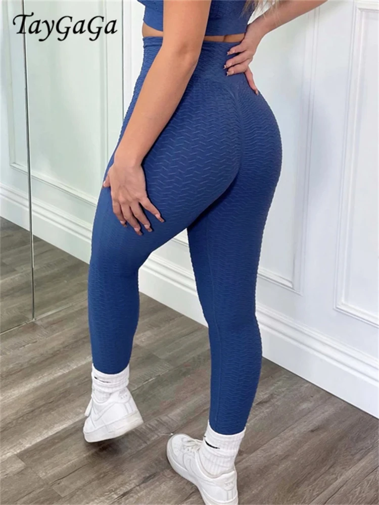 Taygaga Women's Leggings на новый год 2022 Solid Color Threaded Jacquard Leggings Seamless Yoga Sports Fitness Female Leggings