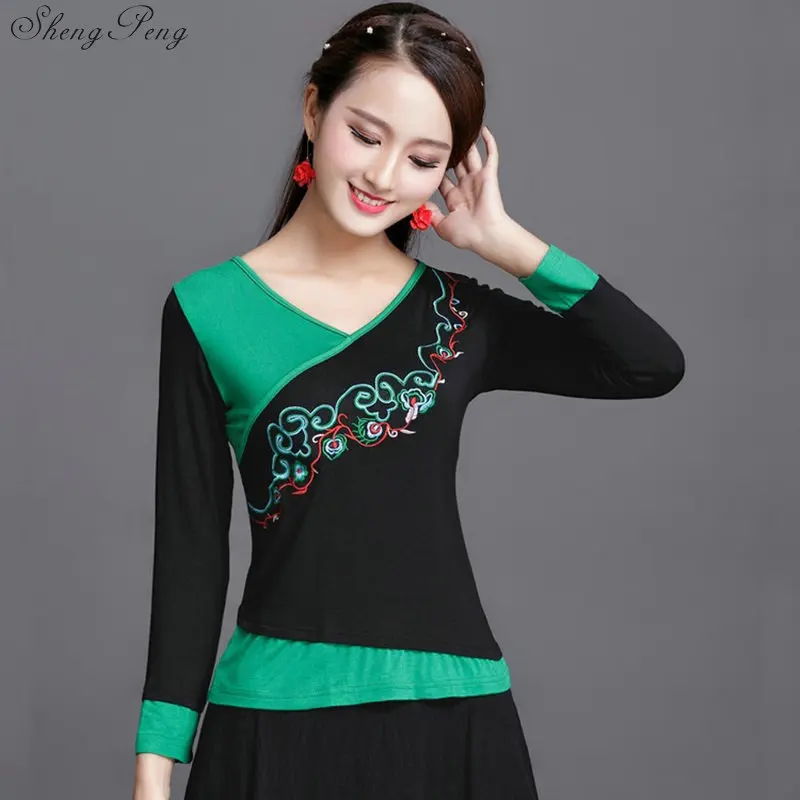 Одежда в китайском стиле женская черная винтажная фольклорная рубашка с
