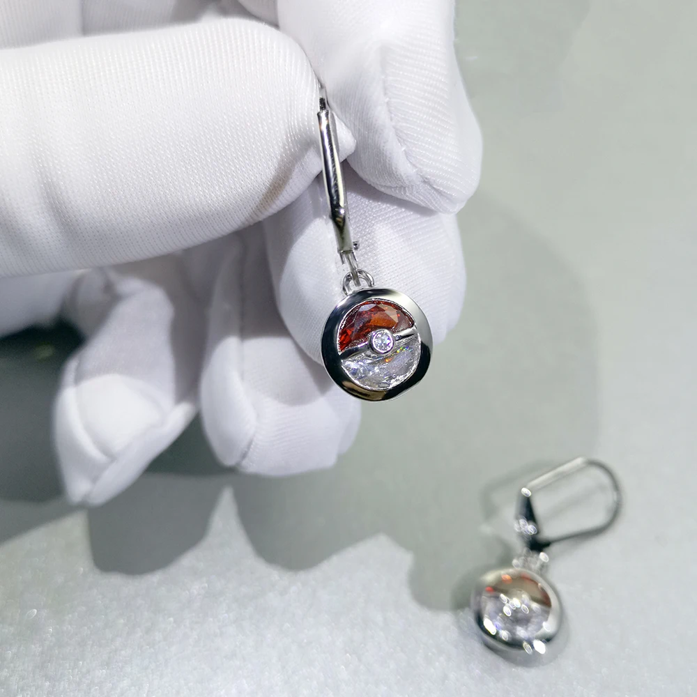 Милые серьги Pokemon Pokeball с циркониевым камнем длинные корейские модные Pikachu Jewelr