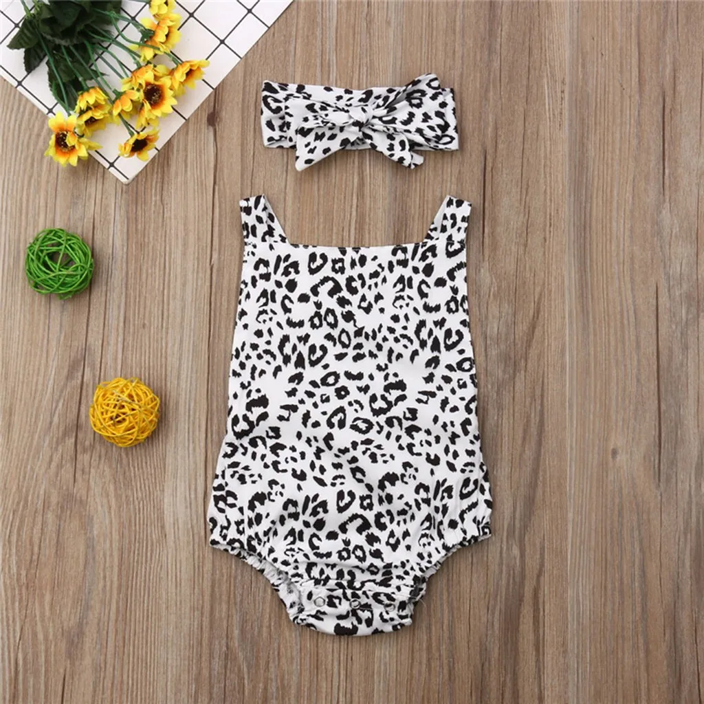 Комбинезон для новорожденных девочек наряды 2019 маленьких с леопардовым принтом