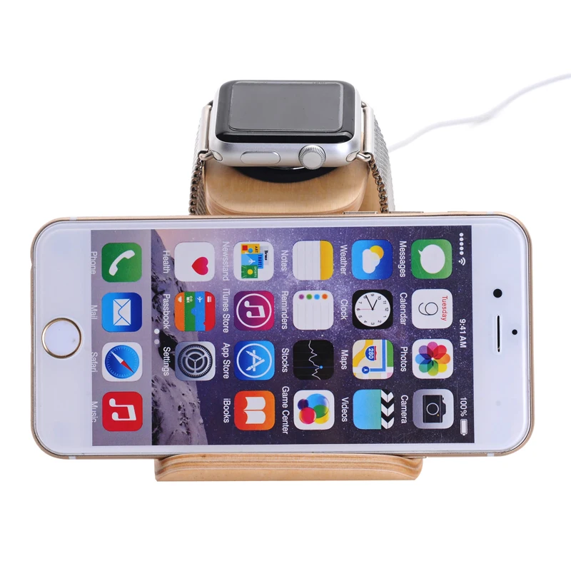 

CRESTED Watch Accessories For Apple watch band 6/SE/5/4/3 42mm 38mm wooden charger station Stand Holder for IPhone X 7/8 Plus