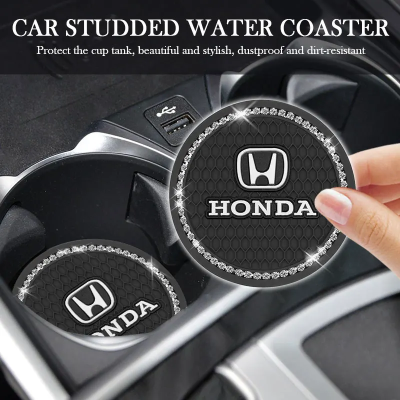 

2pcs Rhinestone Car Cup Holder Coaster Non Slip Pad Mat for Hondas Mugen Power Civic Accord CRV Hrv Fit Jazz Auto Accessories