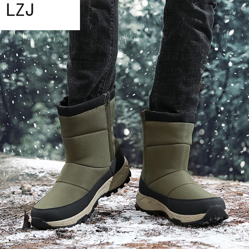LZJFashion/зимние мужские ботинки высококачественные мужские ботильоны на молнии теплые мужские зимние ботинки с толстым плюшем уличная мотоциклетная обувь 39-46