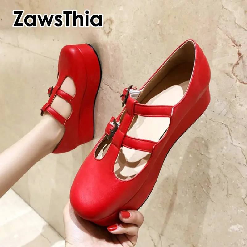 ZawsThia/корейские японские туфли для девочек в стиле Лолиты с круглым носком Цвет