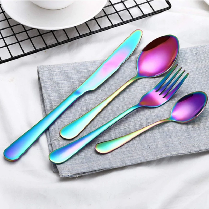 

24Pcs Rainbow Silverware Set, Stainless Steel Flatware Cutlery Tableware Set Include Knife/Fork/Spoon,Mirror Polished