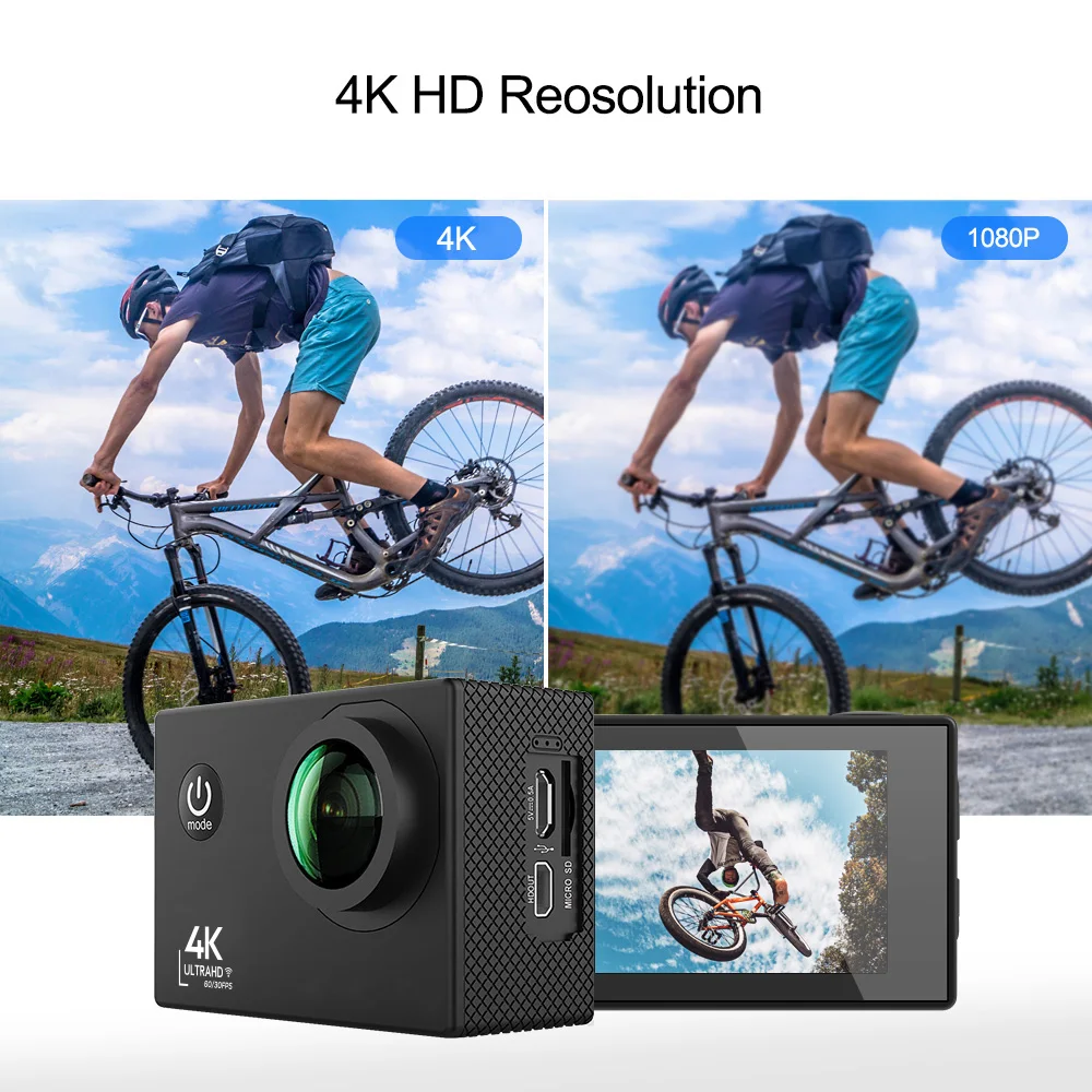 Купить Экшн-камера 4K Wifi Ultra HD 4K 60fps 24MP 2,0 ''170D 4K Sport Camera Go Waterproof Pro Sports DV Экстремальная спортивная видеокамера
