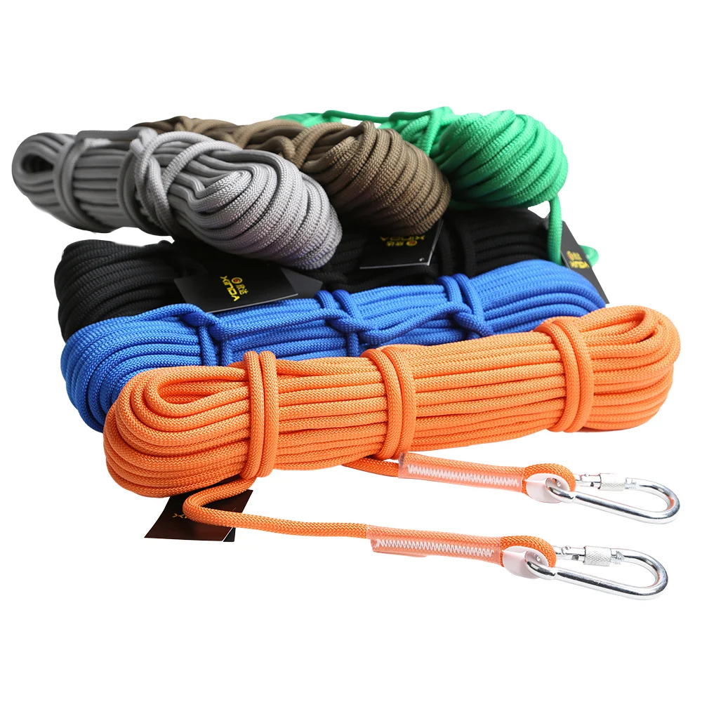 

20M 12KN Climbing Rappelling Rope Accessory Cord Safety Sling 9.5mm + Carabiners for Free Climbing Expeditions Caving