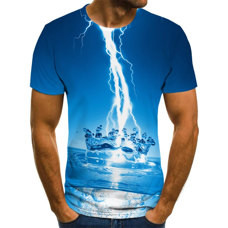 

Natural theme men's T-shirt summer casual tops 3D printed T-shirt men's O-neck shirt Water drops casual T-shirt streetwear