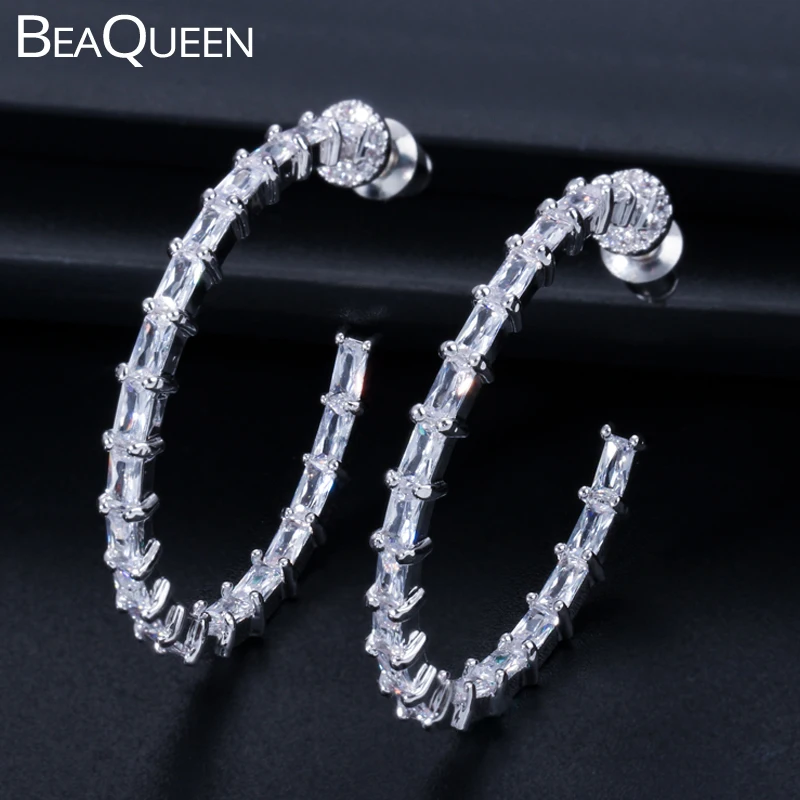 Женские круглые серьги кольца BeaQueen большие из стерлингового серебра 925 пробы с