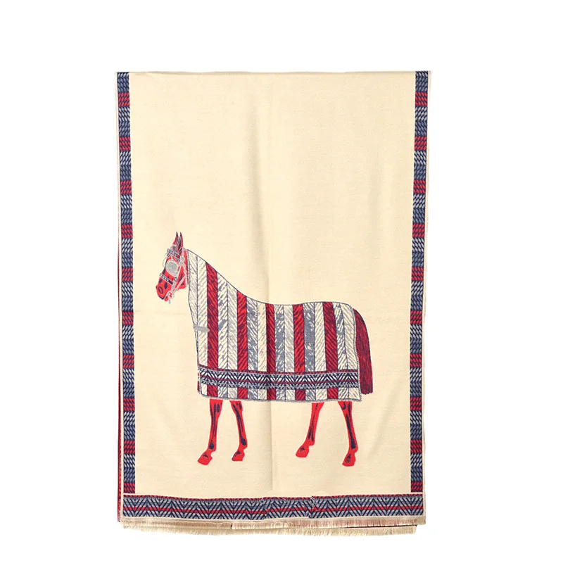

2020 Luxury brand Winter Scarf Women Cashmere Warm Pashmina Foulard Lady Luxury Horse Scarves Thick Soft Shawls Wraps