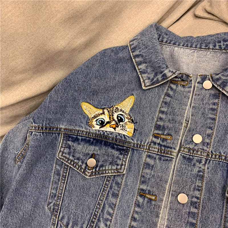 

Cat embroidery denim coat women new cotton outerwear Oversized loose jean jacket spring hip hop streetwear women's denim jacket
