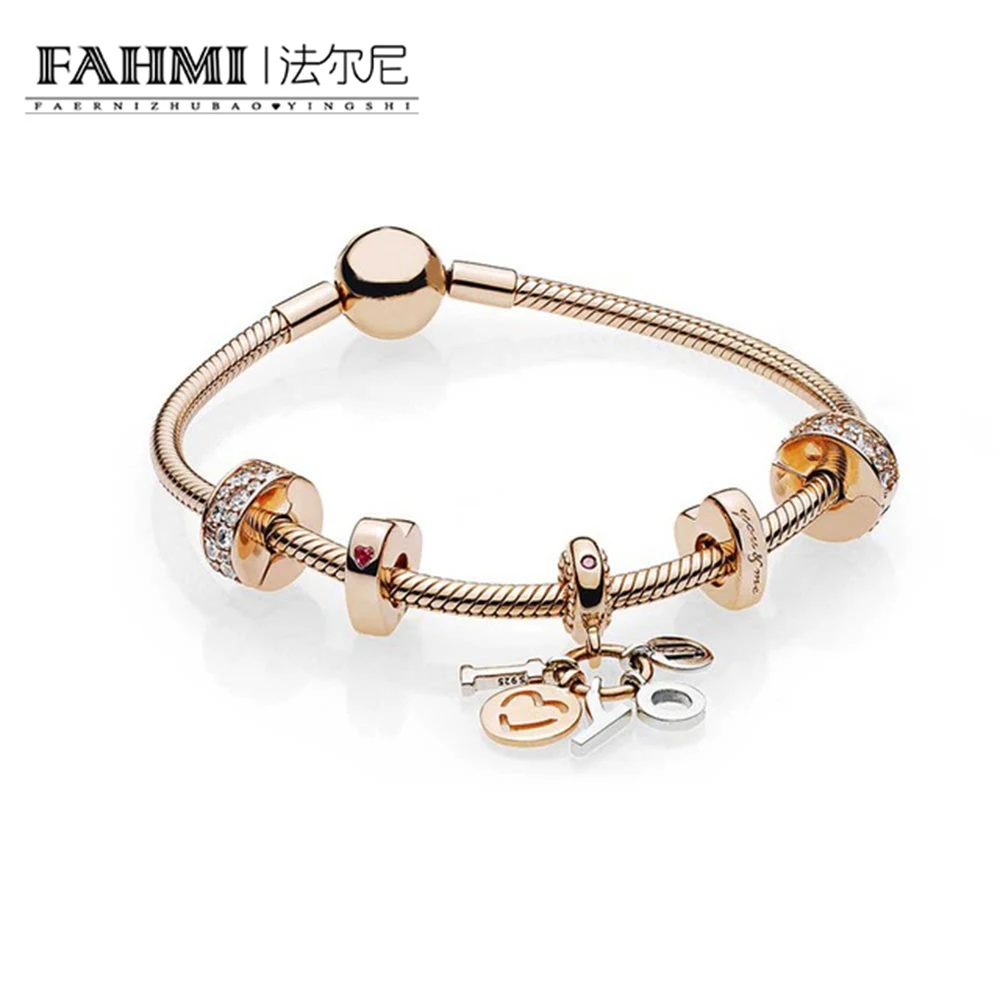 

2020 100% 925 Sterling silver ROSE I LOVE YOU BRACELET SET fit DIY Original charm Bracelets jewelry gift A set of prices