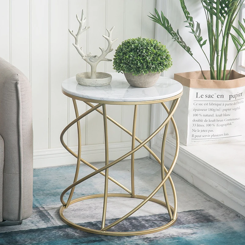 Круглые креативные золотистые металлические мраморные журнальные столики