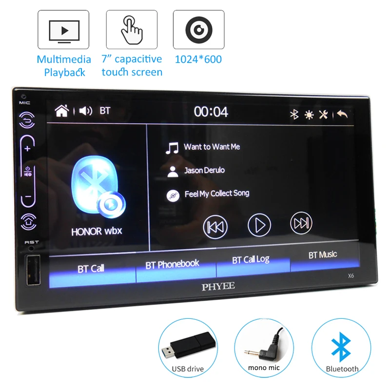 2 Din Carplay Stereo Car Radio RDS Bluetooth Handsfree AM FM Mirror Link USB 7&quot Touch Screen Audio System Head Unit PHYEE X6 |