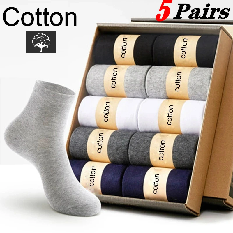 

5Pairs Men Socks Brand New Men's Cotton Socks Black Business Fiber Socks Casual Breathable Male Long Socks Size38-45