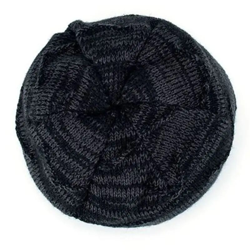 

Winter Mens Hats Solid Color Stripe Knitted Plus Velvet Fashion Style Beanie Hats For Men Autumn Outdoor Skiing Warm Caps