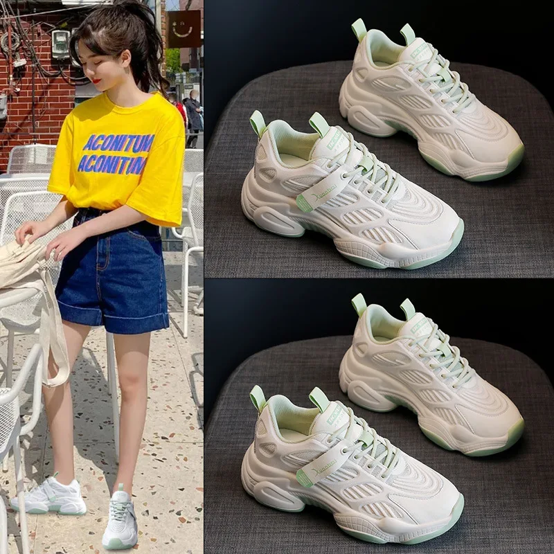 

High Quality Sneakers for Girls Summer Breather Mesh Shoes Light Flats Internal Increase Thick-soled Casual Sports Shoes Women
