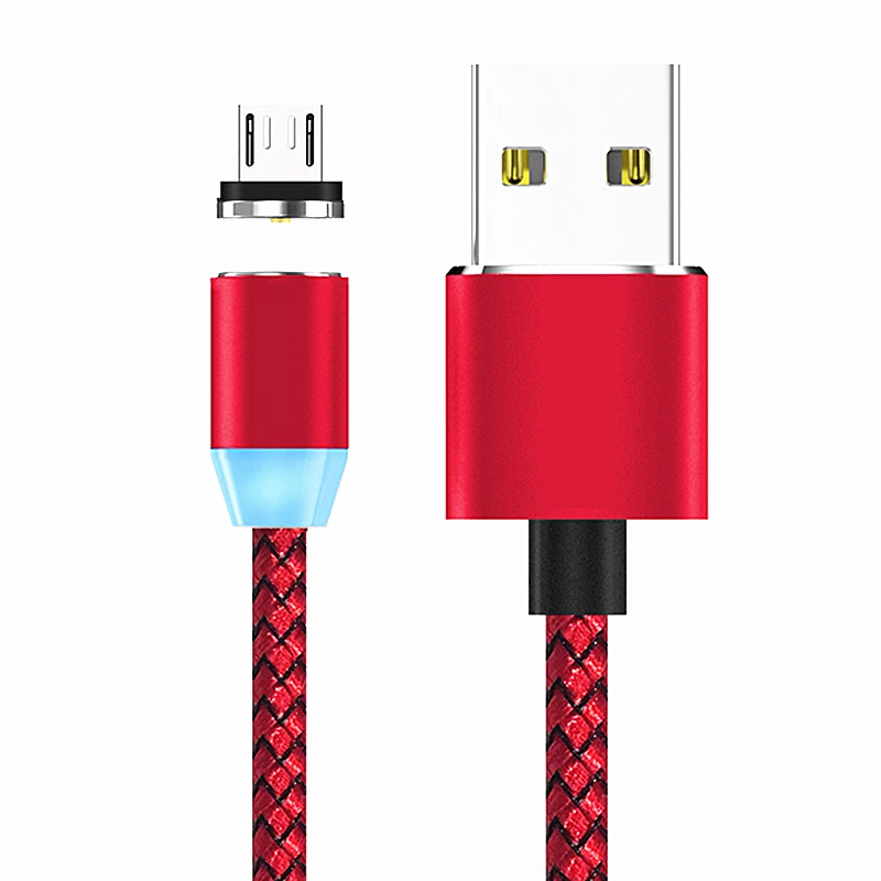 red Cable and Plug Магнитный светодиодный V8 Micro USB кабель Micro-USB зарядное устройство для samsung galaxy A10 A2 Core J4 J6 J8 Oukitel C8 K8 Android мобильный телефон - Цвет: red Cable and Plug