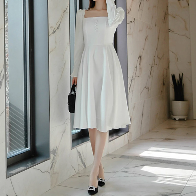 

new arrival comfortable fashion white formal dress temperamental work style fresh simple cute casual spring a-line dress