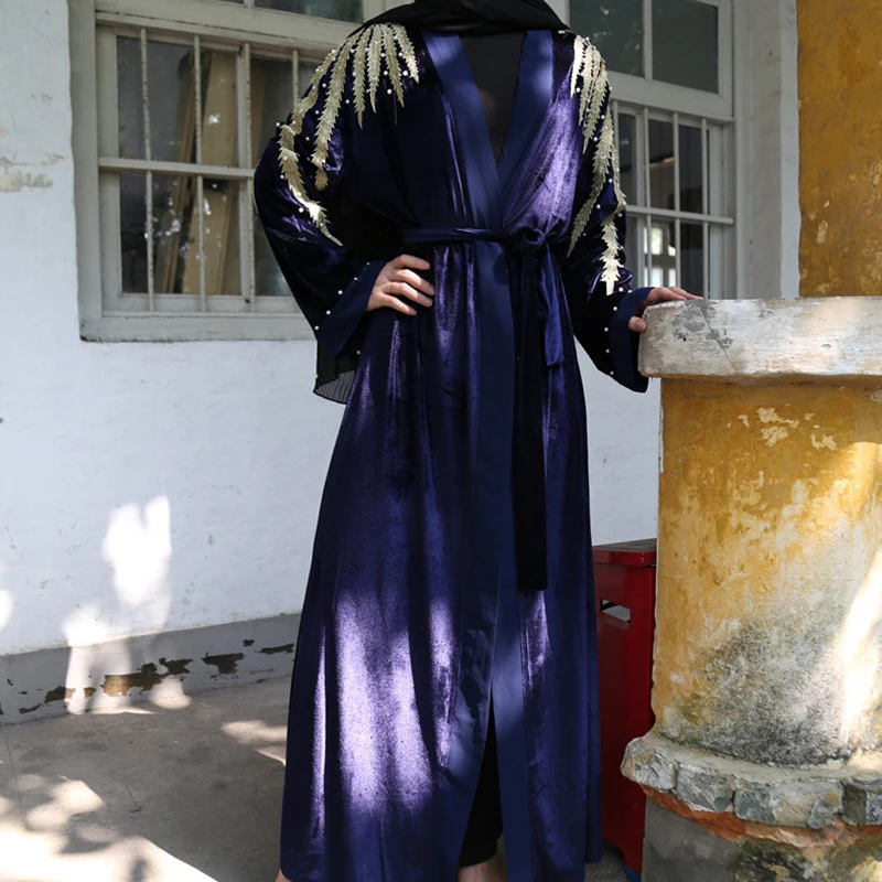Женский бархатный Kimonos Siskakia марокканский кардиган с вышитыми бусинами верхняя