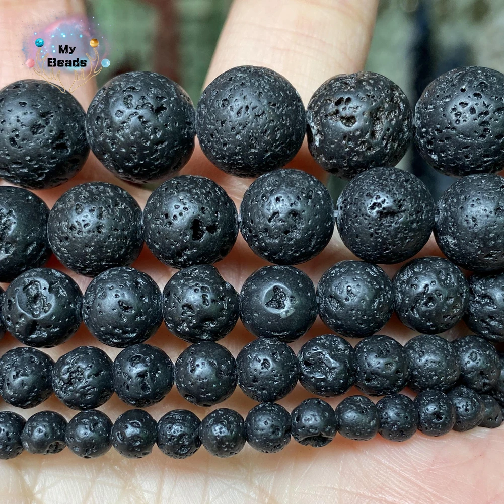 

Natural Black Volcanic Rock Stone Loose Round Lava Beads For DIY Jewelry Making Bracelet Necklace Accessories 4 6 8 10 12mm15"