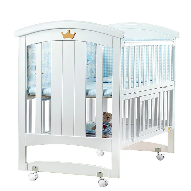 Low shipping baby Bed Solid Wood Multi-functional Joint Bed Newborns benzene free paint Cradle European Style White Removable