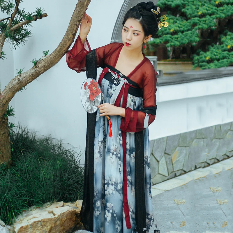 

Chinese Hanfu Classical Dance Costume Women Festival Outfit Printing Rave Performance Clothes Fairy Dress Folk Clothing DF1312
