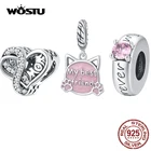 WSOTU, подвеска из стерлингового серебра 925 пробы, Бесконечная любовь, розовый кот, надпись, бисер, подходит для оригинальных подвесок, браслет, Подвески, DIY, ювелирное изделие, подарок