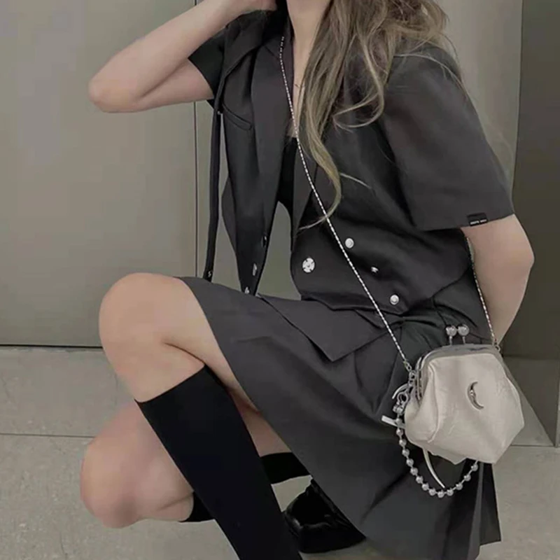 

DEAT 2021 New Spring Autumn Fashion Short Sleeve High Waist Temperament Slim Thin Suit Coat Skirt Two Piece Set Women SK589