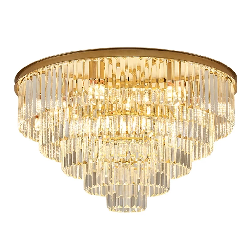 

Modern Golden Crystal Ceiling Lights For Living Room Luxury Gold Cristal Lamp Large Round Surface Mounted Bedroom Dining Lustres