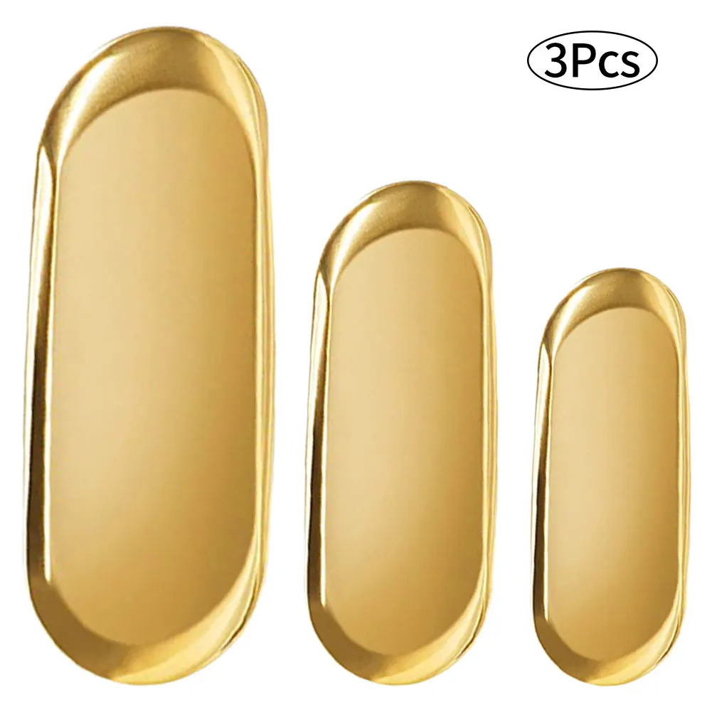 

3PCS Stainless Steel Towel Tray Decorative Metal Storage Plate Oval Mirrored Candle Cosmetics Holder Multifunctional Organizer