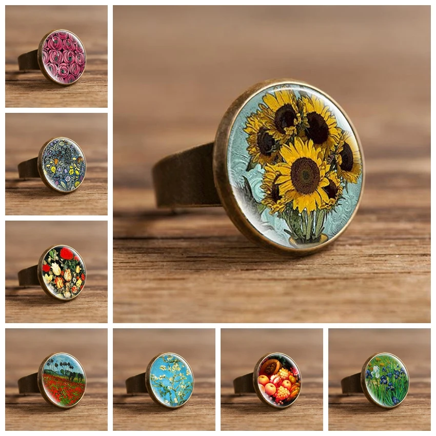 Картина с подсолнухом Ван Гога регулируемое кольцо романтическими цветами