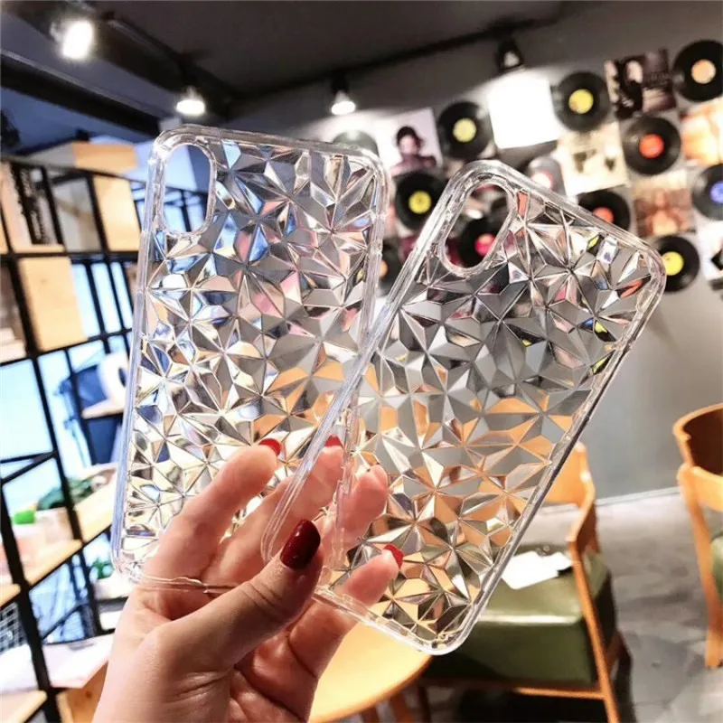 Защитный чехол из ТПУ с 3D алмазной текстурой для iPhone XS 10 7 8 6s 6 Plus прозрачный мягкий