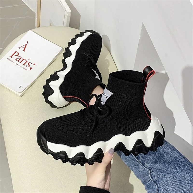 Новинка 2020 модные удобные сетчатые Туфли-носки женская обувь Дышащие Высокие