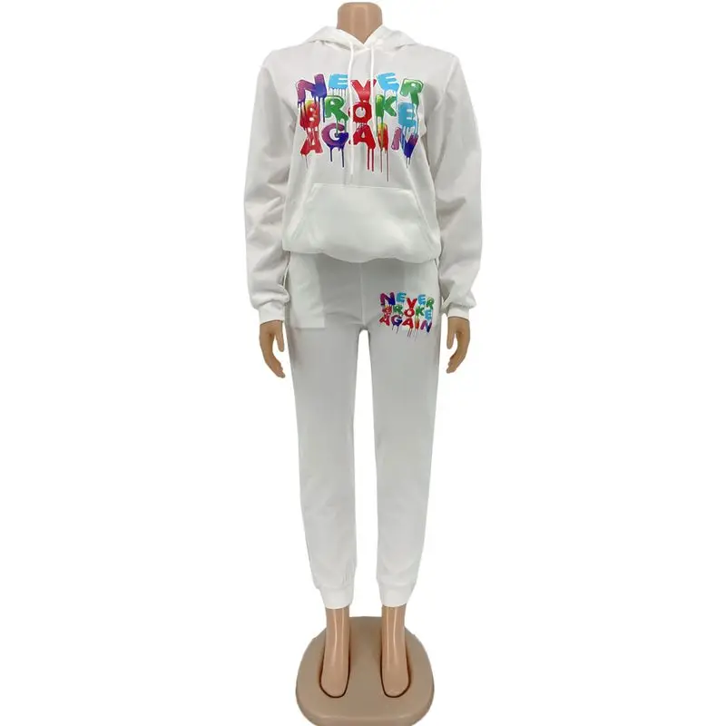 

ZOOEFFBB Plus Size Clothing Letter Two Piece Tracksuit Set Long Sleeve Hoodies and Sweatpants Sweat Suits Women Matching Sets