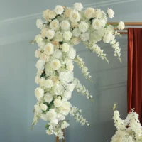 Customized Wedding Flower Arrangement Artificial Flowers White Rose Triangle Flower Row Half Ball Wedding Arch Decoration