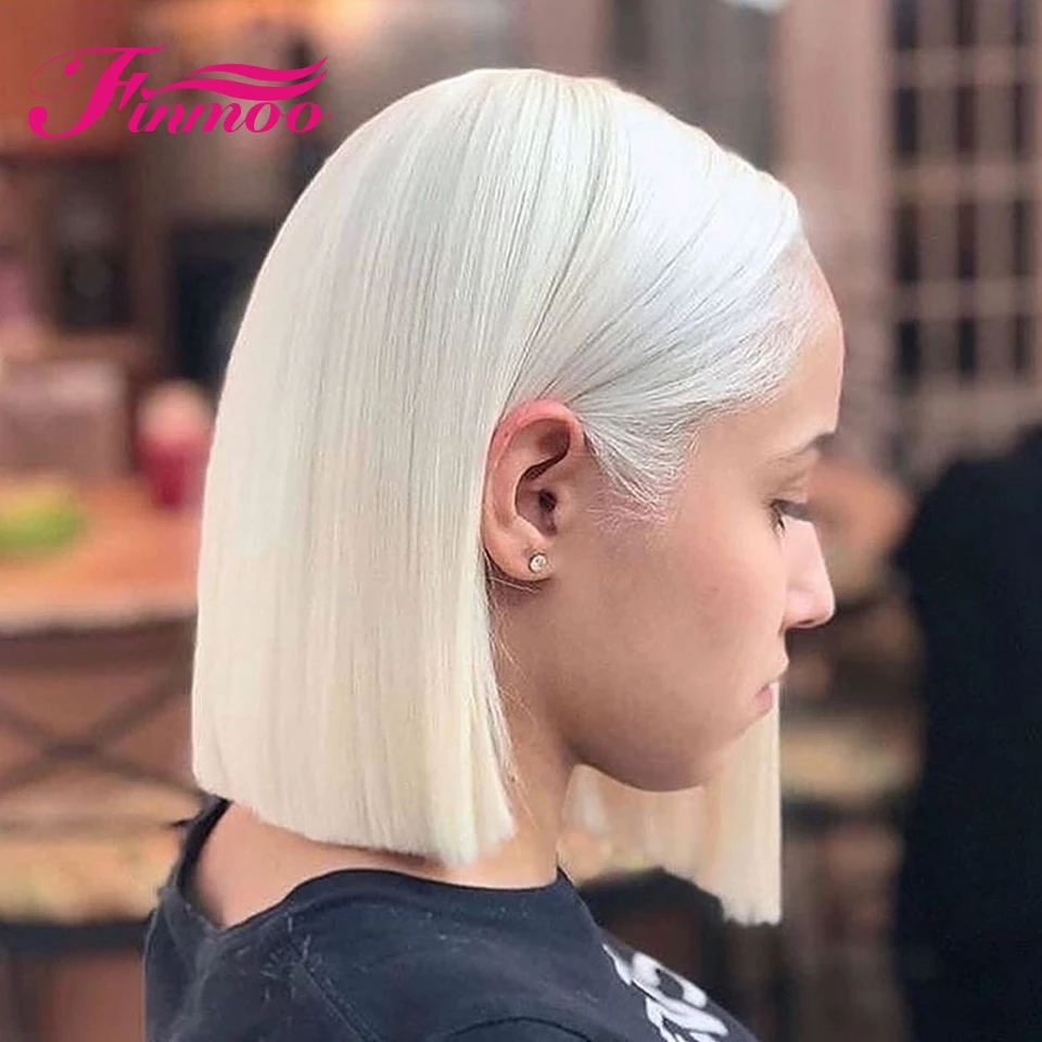 

White Colored Human Hair Wigs For Women Bob Wig HD Transparent Lace Front Human Hair Wigs Brazilian Hair Wigs High Density Wig