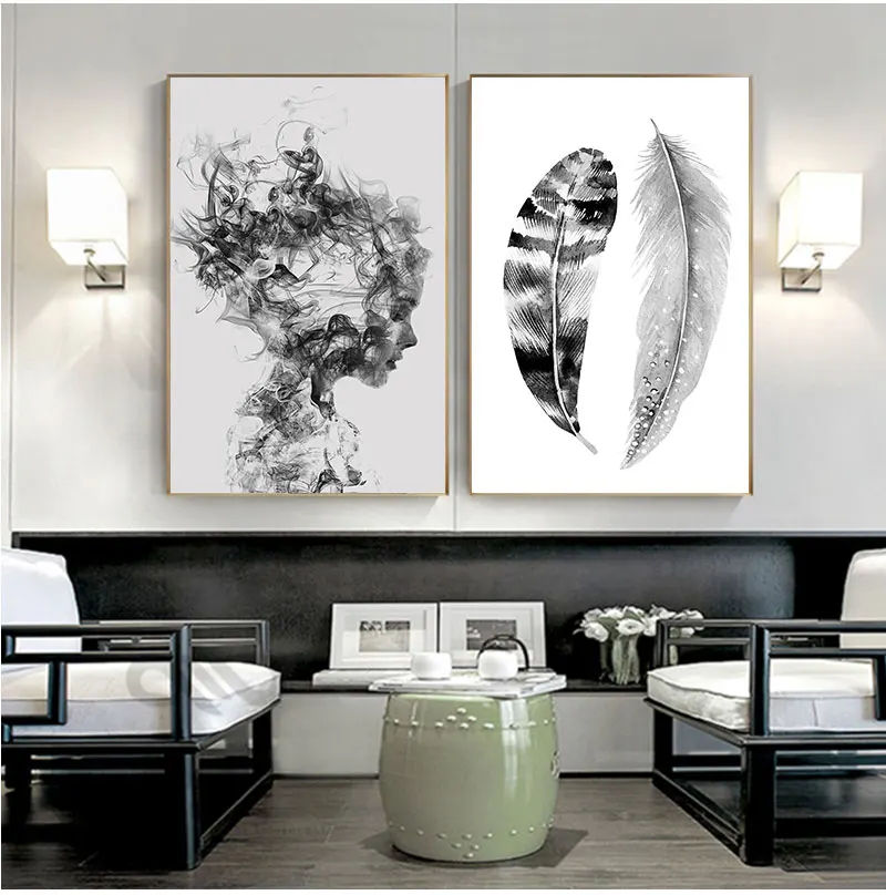 

Nordic Abstract Feather Black and White Art Canvas Painting Wall Art Decoration Cuadros Posters and Prints Home Decor Pictures