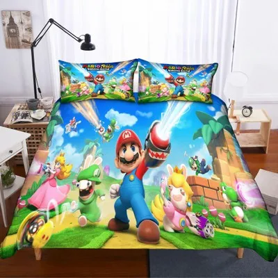 Комплект постельного белья Super Mario Bros, пододеяльники, наволочки, стеганое одеяло Mario, Комплект постельного белья s, мягкое постельное белье, аксессуары для детской спальни