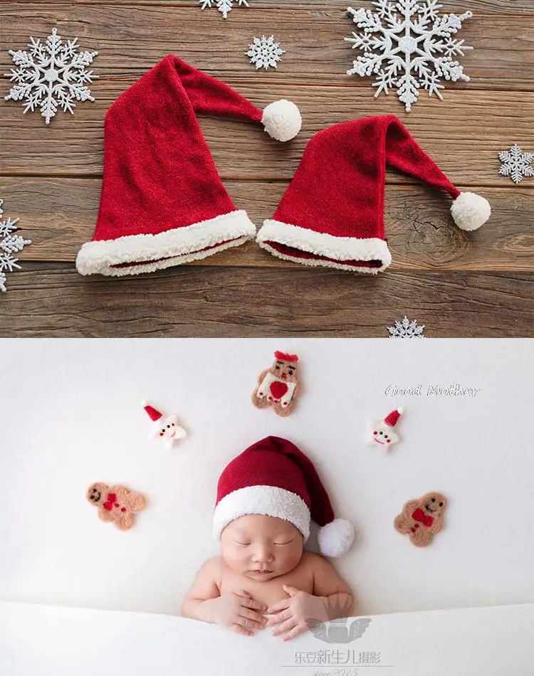 

Santa Hat stretch wool knitted plush one year old baby photo prop