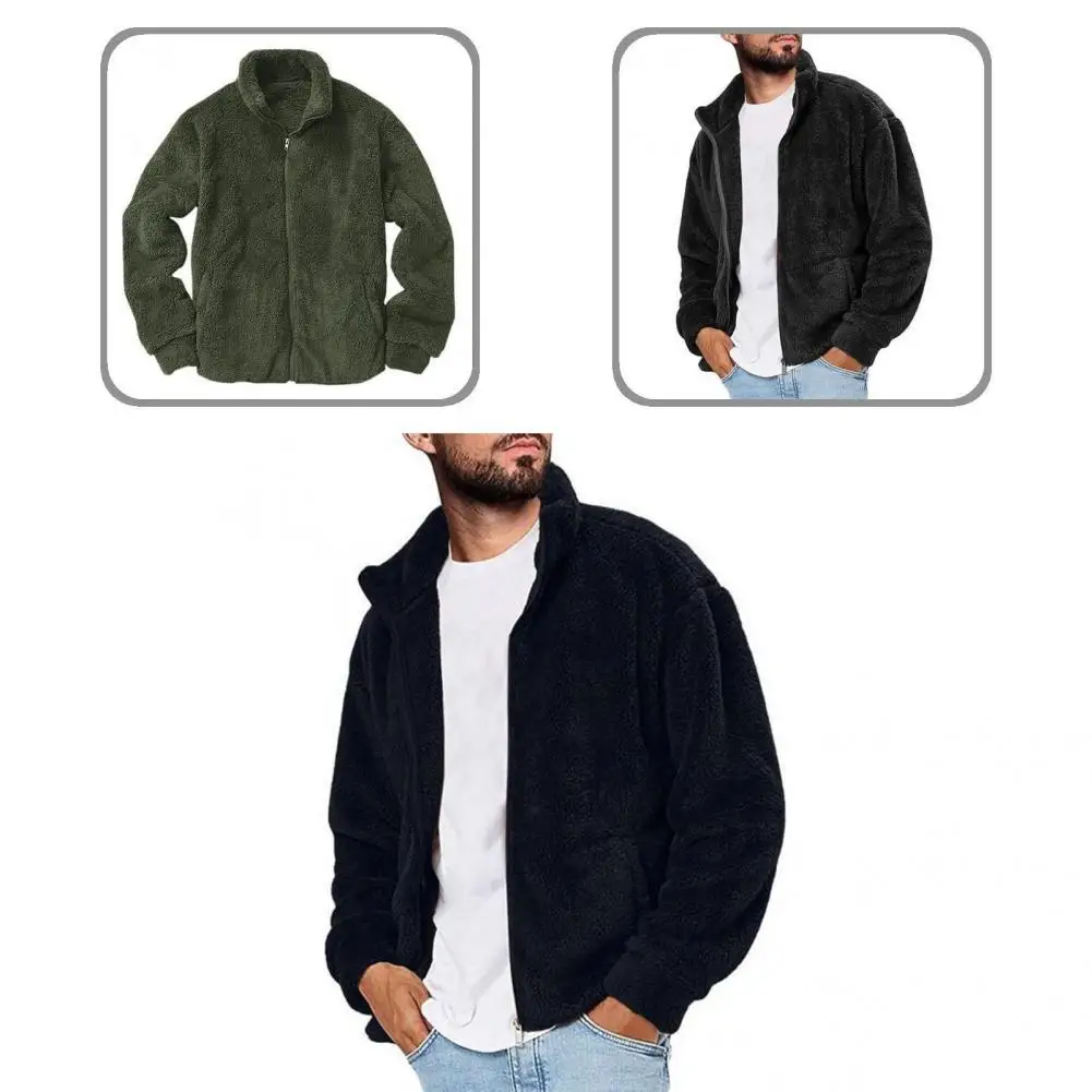 

Casual Classic Men Warm Fleece Fuzzy Coat Ultra Soft Jacket Coat Ribbed Hem for Home