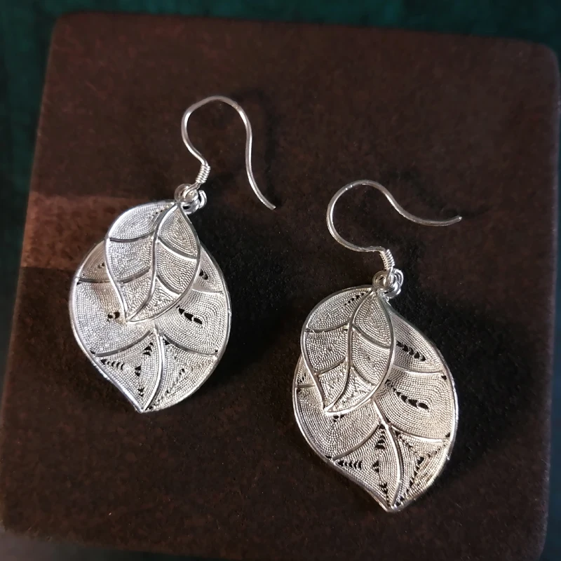 Женские Висячие серьги Bastiee в виде листьев из стерлингового серебра 999 пробы