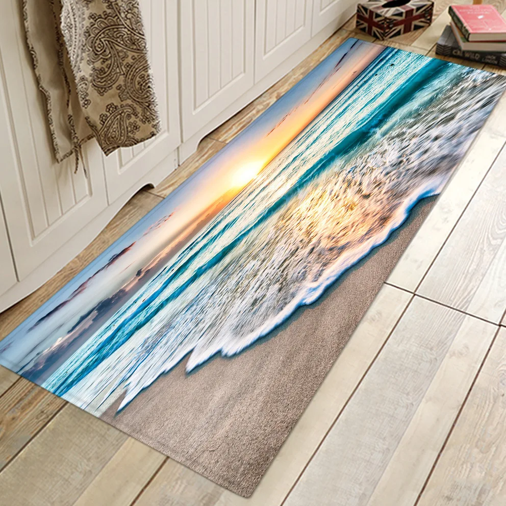 

Beach Scenic Pattern Hallway Carpet Soft Bedroom Floor Mat Home Decor Mats Bathroom Carpets Non Slip Water Absorbing Kitchen Rug