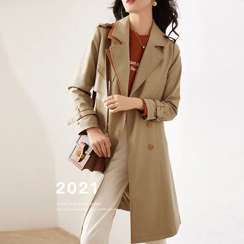 

Women 's Trench Coat 2021 Spring And Autumn Korean Style Young And Middle-Aged Lapel Long Sleeve Cardigan Top