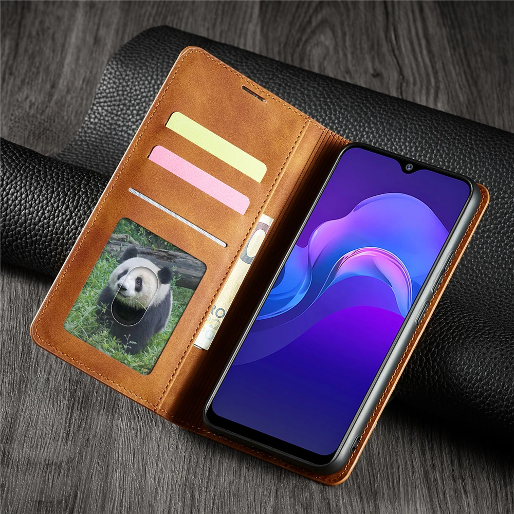 Кожаный чехол с магнитной застежкой и отделением для карт vivo Y12 VIVO Y15 Y17 Y3 Y3S U10