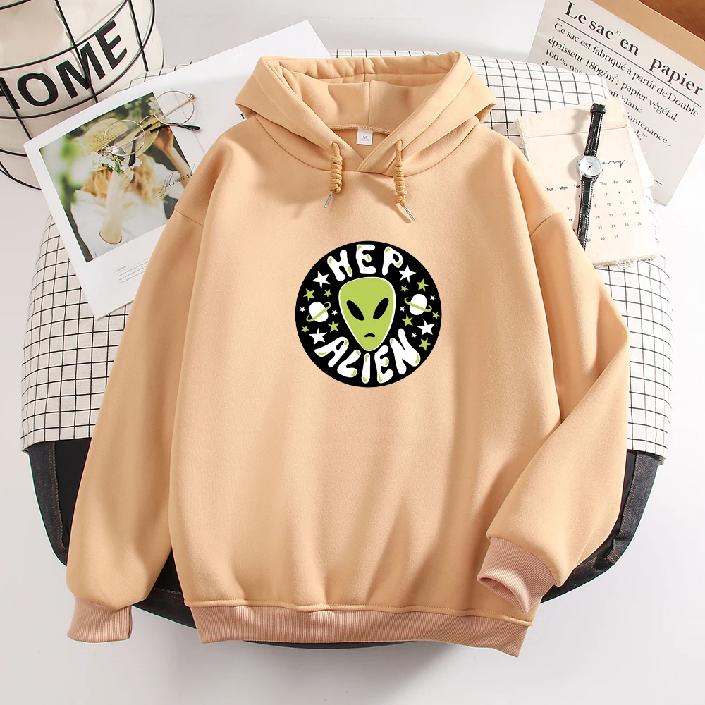 Cute Alien Hoodie Aesthetic Clothes Oversized Graphic Hoodies Women Letter Vintage Long Sleeve Top Harajuku Sweetshirt for Girls