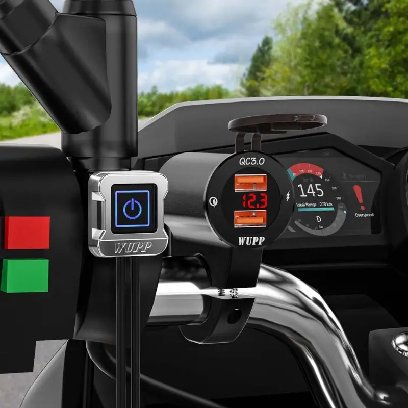 

Free shipping Aluminum 12V Motorcycle Waterproof Dual QC3.0 USB Fast Charger Power Outlet Motorbike LED Voltmeter with Switch