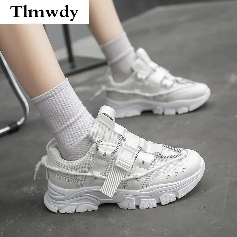 

Spring Casual Mesh Breathable Woman Solid Vulcanized Shoes Lace-up Platform 2021 Woman Vulcanized Shoes Fashionable Comfortable